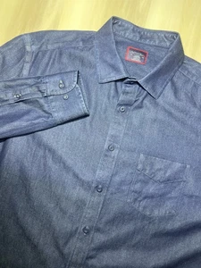 untuckit Hemd Herren Large Faltenfrei Cinzano Dark Denim Langarm Baumwolle - Bild 1 von 8