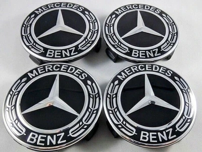NEW 4PCS 75MM Mercedes~Benz Wheel Center Caps Emblem Black and Chrome Hubcaps Foto 1 de 4