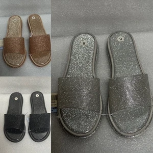 Damen Frauen Glitzer Sandalen Komfort Flats Glasur Glitzer Slide bequeme Farben - Bild 1 von 31