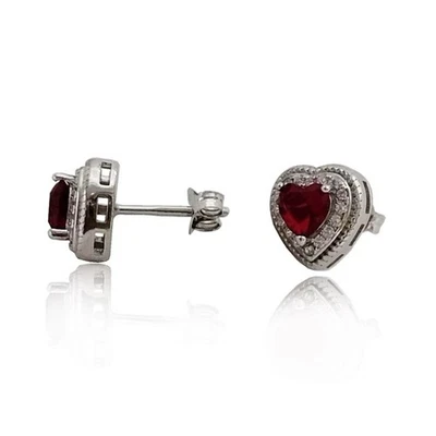 Orecchini Cuore mm 14x11 in argento 925 rodiato con zirconi bianchi e rosso - Immagine 1 di 2