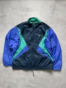 Vintage Nike Jacket Mens M Blue Navy Mint Green Nylon Windbreaker Full Zip 90s - Picture 1 of 10