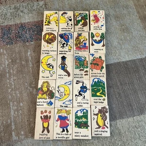 Vintage 90s Wooden Blocks  Colorful with Alliteration Phrases Double Sided - Picture 1 of 8