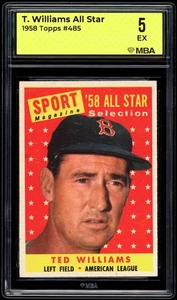 1958 Topps #485 Ted Williams All-Star MBA 5 CENTERED EYE APPEAL - Picture 1 of 2