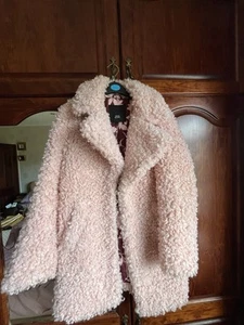 River Island Ladies Teddy Bear Coat Baby Pink Size S - Picture 1 of 5