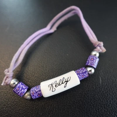 Kelly Personalized Bracelet Anklet Boho Kiln Fired Hippie Indie Name Purple - Image 1 of 4