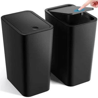 2 Pack 4 Gallon Slim Bathroom Trash Can with Pop-Up Lid - Black - Image 1 of 4