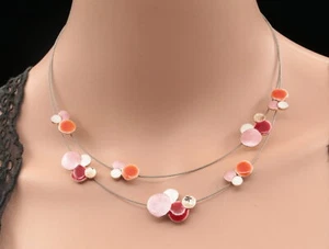 Collana girocollo 2 strati smalto rosso rosa placcato oro gioielli N40 - Foto 1 di 3