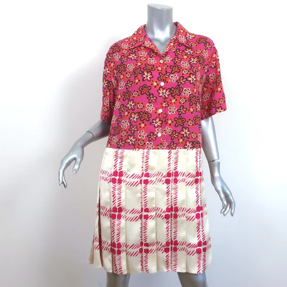 Vestido camisero plisado manga corta Uniqlo x Marni estampado floral y cuadros talla mediana Foto 1 de 4