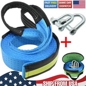 16' 8T Winch Heavy Duty Tow Towing Rope Pull Emergency Recovery 2 Hooks Strap - Picture 1 of 6