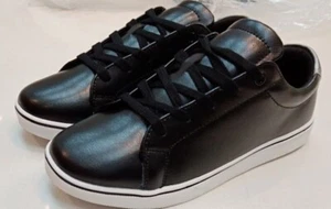 RRP £75 size 6.5 EU39 Dark Leather Black Women's Lace-up Trainers LandsEnd - Picture 1 of 7