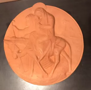 Terra Cotta Holy Family Flight into Egypt Relief Wall Plaque 9.5" - Picture 1 of 11