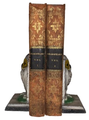 1825, 2 Vol, DRAMATIC WORKS OF WILLIAM SHAKSPEARE, SPANISH CALF LEATHER BINDINGS Foto 1 de 4