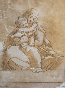 VERGINE CON BAMBINO- ANTICA ACQUAFORTE CON CORNICE- INCISIONE- MADONNA - Picture 1 of 6