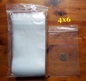 1000 ZIP SEAL BAGS 4" x 6" CLEAR 2 MIL PLASTIC RECLOSABLE TOP LOCK MINI BAGGIES - Picture 1 of 12