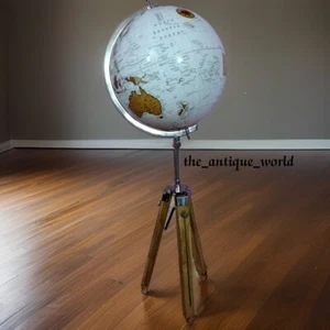 18" Big world Globe Modern Map Atlas With Wooden Tripod Stand Globe Floor Decor - Picture 1 of 5