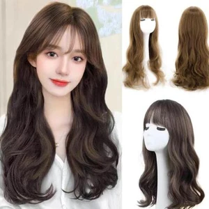 70cm Long Curly Hair Wig with Air Bangs Women Natural Fluffy Hair Wigs H8E5 - Picture 1 of 20