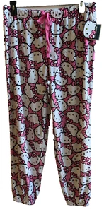 Women’s HELLO KITTY Pajama Lounge Pants Joggers White Pink Size L NWT - Picture 1 of 4