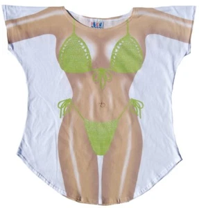 Lime Macrame Bikini Cover-Up Ladies T-Shirt Size M/L - Picture 1 of 2