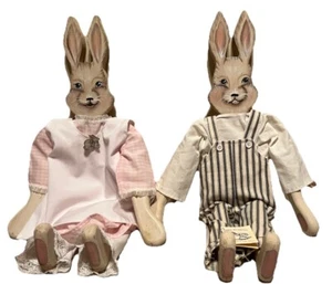 Neu mit Etikett handbemalt Holz Hase Kaninchen männlich weiblich Regal Sitzer einfach exzentrisch - Bild 1 von 11