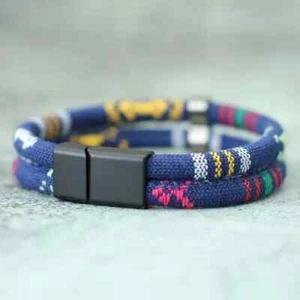 Brazalete Bohemio Colorido Tela Cuerda para Hombre/Mujer Cierre Magnético - Azul Marino - Imagen 1 de 8