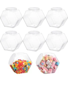 8 PCS Hexagon Plastic Jars, Clear Cookie Jars with Lids, Candy Jars, Reusable Co - Picture 1 of 11