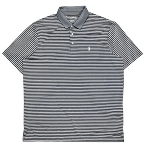 Polo Ralph Lauren Performance Polo Shirt Short Sleeve Gray Striped Men's Large - Picture 1 of 5