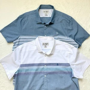 Original Penguin Shirts (2) Men’s XXL Blue White Stripe Cotton Preppy Beach - Picture 1 of 10