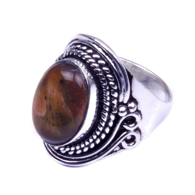 Impresionante anillo de hombre hecho a mano de moda con piedras preciosas ojo de tigre natural talla 6,5 T065 Foto 1 de 4