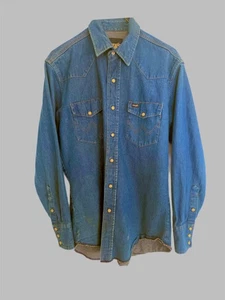 Wrangler Men's XL  Shirt Chambray Blue Demin Western Pearl Snap Long Sleeve - Picture 1 of 5