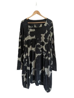 Rundholz Balloon Dress SIZE MEDIUM Lagenlook Black Abstract Print Knee Length - Image 1 of 4