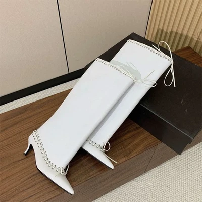 Women Pointed Toe Slouch Pull on Knee High Boots Stiletto Heel Runway Western Sz - Image 1 of 4