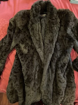 Carole Little Vintage Leopard Print Dark Green Fur Coat Size XS- Small Oversized - Image 1 of 4