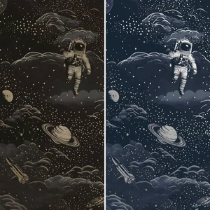 Lost In Space Black Gold Blue Silver Wallpaper Washable Kids Room Toy Room - Picture 1 of 14