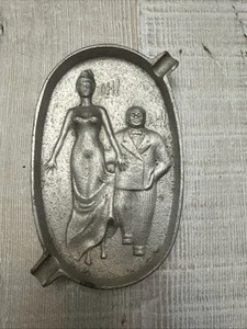 Vintage 1950s "Oh!" Naughty Risque Double Sided Ashtray  Cast Aluminum - Picture 1 of 3
