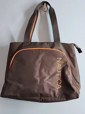 Nautica Travel or Boat Tote Bag Gray/ Brown & Orange - Image 1 of 4