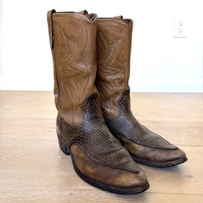Мужские ковбойские сапоги Justin двухцветный принт аллигатор острый носок винтажные 9,5 - Изображение 1 из 4