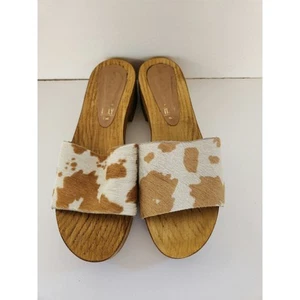 Anthropologie Seychelles Good Spirits Heeled Open Toe Calf Cow Hair Clogs sz 8 - Picture 1 of 6