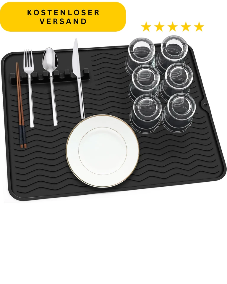 Abtropfmatte Silikon 50x40 cm hitzebeständig rutschfest Geschirr Spülmatte schwa - Bild 1 von 4