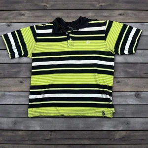 Vintage South Pole Men's Shirt Short Sleeve Polo Green Black Stripe Size L Y2K - Picture 1 of 6