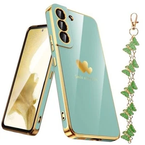 for Samsung Galaxy S22 5G Case with Phone Lanyard Wrist Strap [Butterfly Mint - Zdjęcie 1 z 7