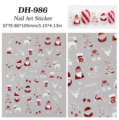 Christmas Nail Art Stickers Metallic Red Festive Xmas Tree Santa Deer DIY DH-986 - Image 1 of 4
