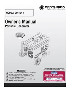 Owners Manual Instructions Generac Centurian Portable Generator - Model 006104-1 - Picture 1 of 3