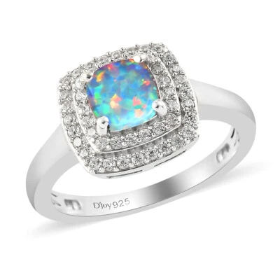 0.80ctw Lab Created Opal & White Zircon Ring Platinum/Sterling Silver Size 6,8,9 - Image 1 of 4