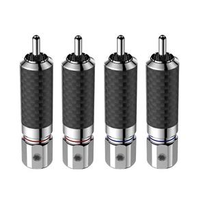 4pcs Carbon Fiber Case Rhodium Plated RCA Plug Audio Cable Connector Screw Lock - Picture 1 of 10