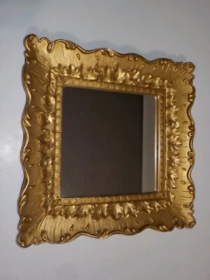 Vintage Mirror Ornate Gold Gilt Square Deep Frame Wall Decor Accent Heavy Resin - Image 1 of 4