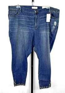 Pantalones de mezclilla ajustados Lane Bryant talla grande 26 puño con cuentas tiro medio calce exclusivo nuevos con etiquetas - Imagen 1 de 6