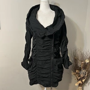 Sun Kim Sydney parachute Jacket Black Ruched Lightweight Full Zip Pockets L USA - Picture 1 of 11