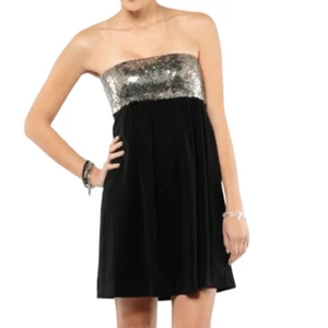Theory Lensley schwarz silber Pailletten trägerloses Minikleid - Größe 2 Cocktail - Bild 1 von 12