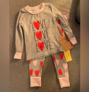Rae Dunn Kids Girls Pajamas Set Size 4T Gray Long Sleeve "Love" Valentines Day - Picture 1 of 1