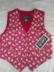 Katch Me Retro Red floral Rodeo Polyester &  Leather Vest w/ tags Sz. Small - Picture 1 of 8
